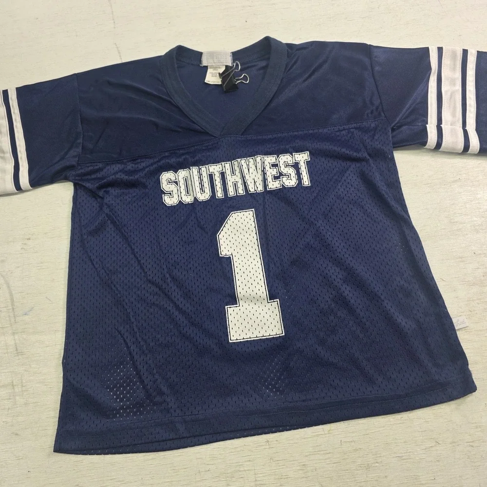 Vintage Southwest Blue Mesh Football Jersey Third Street Youth‎ Boys M 10/12 USA